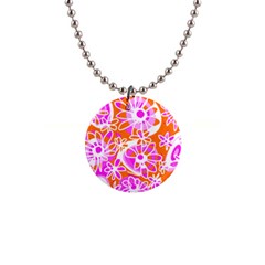 Mazipoodles Love Flowers - Orange Pink White 1  Button Necklace by Mazipoodles