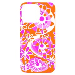 Mazipoodles Love Flowers - Orange Pink White Iphone 14 Pro Max Black Uv Print Case by Mazipoodles