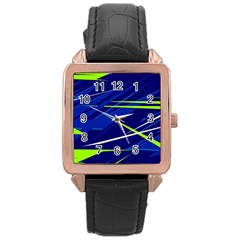 Abstract Lightings, Grunge Art, Geometric Backgrounds Rose Gold Leather Watch 