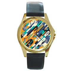 Abstract Rays, Material Design, Colorful Lines, Geometric Round Gold Metal Watch