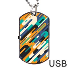 Abstract Rays, Material Design, Colorful Lines, Geometric Dog Tag USB Flash (One Side)