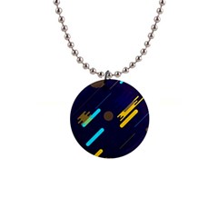 Blue Background Geometric Abstrac 1  Button Necklace by nateshop