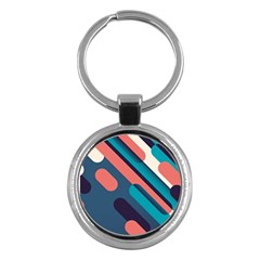 Blue Geometric Background, Abstract Lines Background Key Chain (round) by nateshop