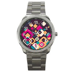 Colorful Abstract Background, Geometric Background Sport Metal Watch