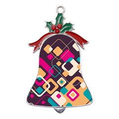 Colorful Abstract Background, Geometric Background Metal Holly Leaf Bell Ornament by nateshop