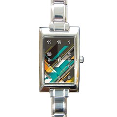 Material Design, Lines, Retro Abstract Art, Geometry Rectangle Italian Charm Watch by nateshop