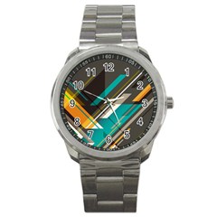 Material Design, Lines, Retro Abstract Art, Geometry Sport Metal Watch