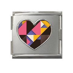 Retro Colorful Background, Geometric Abstraction Mega Link Heart Italian Charm (18mm) by nateshop