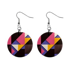 Retro Colorful Background, Geometric Abstraction Mini Button Earrings by nateshop