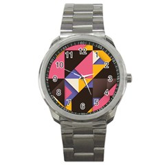 Retro Colorful Background, Geometric Abstraction Sport Metal Watch