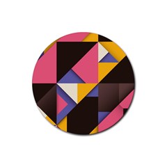 Retro Colorful Background, Geometric Abstraction Rubber Round Coaster (4 Pack) by nateshop