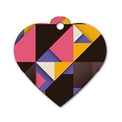 Retro Colorful Background, Geometric Abstraction Dog Tag Heart (two Sides) by nateshop