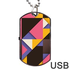 Retro Colorful Background, Geometric Abstraction Dog Tag Usb Flash (one Side) by nateshop