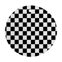 Black White Checker Pattern Checkerboard Round Ornament (two Sides) by Grandong