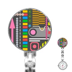 Pattern Geometric Abstract Colorful Arrows Lines Circles Triangles Stainless Steel Nurses Watch by Grandong