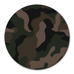 Camo, Abstract, Beige, Black, Brown Military, Mixed, Olive Round Mousepad by nateshop