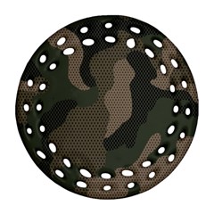 Camo, Abstract, Beige, Black, Brown Military, Mixed, Olive Round Filigree Ornament (two Sides) by nateshop