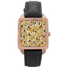 Doge, Memes, Pattern Rose Gold Leather Watch  by nateshop