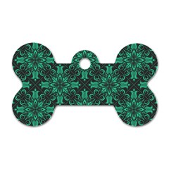 Green Damask Pattern Vintage Floral Pattern, Green Vintage Dog Tag Bone (two Sides) by nateshop