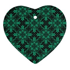 Green Damask Pattern Vintage Floral Pattern, Green Vintage Heart Ornament (two Sides) by nateshop