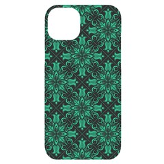 Green Damask Pattern Vintage Floral Pattern, Green Vintage Iphone 14 Plus Black Uv Print Case by nateshop