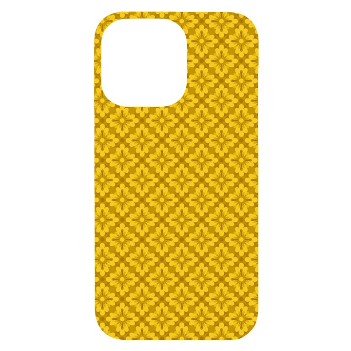 Yellow Floral Pattern Vintage Pattern, Yellow Background iPhone 14 Pro Max Black UV Print Case