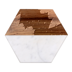 Leaves Flowers Border Frame Floral Marble Wood Coaster (hexagon) 