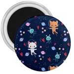 Cute Astronaut Cat With Star Galaxy Elements Seamless Pattern 3  Magnets Front