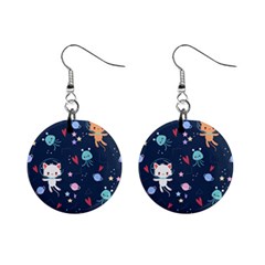 Cute Astronaut Cat With Star Galaxy Elements Seamless Pattern Mini Button Earrings by Grandong