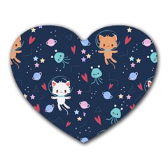 Cute Astronaut Cat With Star Galaxy Elements Seamless Pattern Heart Mousepad