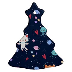 Cute Astronaut Cat With Star Galaxy Elements Seamless Pattern Ornament (christmas Tree)  by Grandong