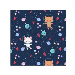 Cute Astronaut Cat With Star Galaxy Elements Seamless Pattern Square Satin Scarf (30  X 30 ) by Grandong