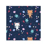 Cute Astronaut Cat With Star Galaxy Elements Seamless Pattern Square Satin Scarf (30  x 30 ) Front