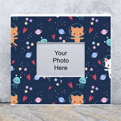 Cute Astronaut Cat With Star Galaxy Elements Seamless Pattern White Wall Photo Frame 5  X 7  by Grandong