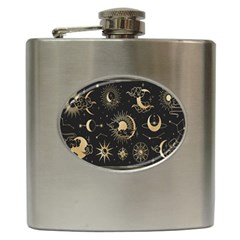 Asian Set With Clouds Moon Sun Stars Vector Collection Oriental Chinese Japanese Korean Style Hip Flask (6 Oz) by Grandong