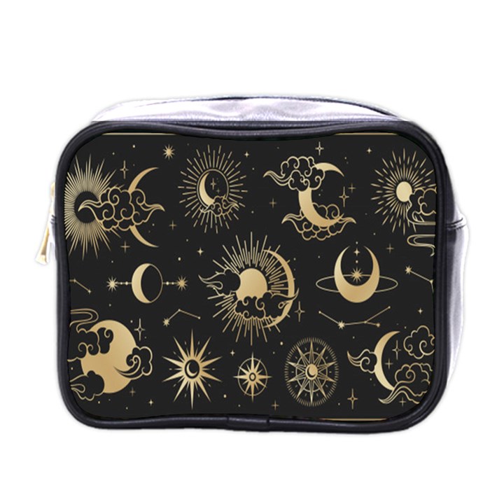 Asian Set With Clouds Moon Sun Stars Vector Collection Oriental Chinese Japanese Korean Style Mini Toiletries Bag (One Side)