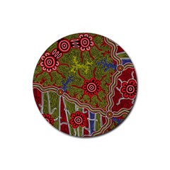 Authentic Aboriginal Art - Connections Rubber Round Coaster (4 Pack)