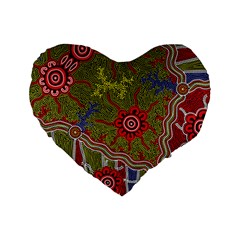 Authentic Aboriginal Art - Connections Standard 16  Premium Heart Shape Cushions