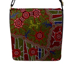 Authentic Aboriginal Art - Connections Flap Closure Messenger Bag (l) by hogartharts