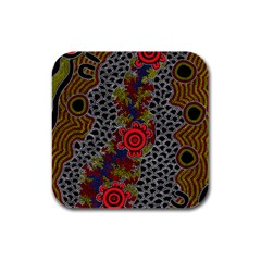 Authentic Aboriginal Art - Gathering Rubber Square Coaster (4 Pack)