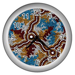 Authentic Aboriginal Art - Wetland Dreaming Wall Clock (silver)