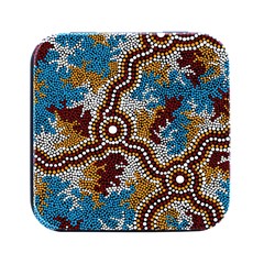 Authentic Aboriginal Art - Wetland Dreaming Square Metal Box (black) by hogartharts