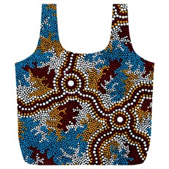 Authentic Aboriginal Art - Wetland Dreaming Full Print Recycle Bag (xxxl) by hogartharts