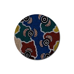 Authentic Aboriginal Art - Riverside Dreaming Rubber Round Coaster (4 Pack)