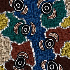 Authentic Aboriginal Art - Riverside Dreaming Play Mat (rectangle) by hogartharts