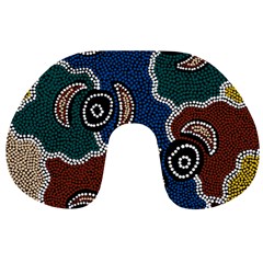 Authentic Aboriginal Art - Riverside Dreaming Travel Neck Pillow by hogartharts