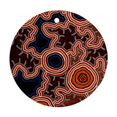 Authentic Aboriginal Art - Pathways Round Ornament (two Sides) by hogartharts