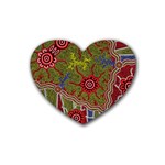 Authentic Aboriginal Art - Connections Rubber Heart Coaster (4 pack) Front