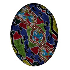 Authentic Aboriginal Art - Walking The Land Oval Glass Fridge Magnet (4 Pack) by hogartharts