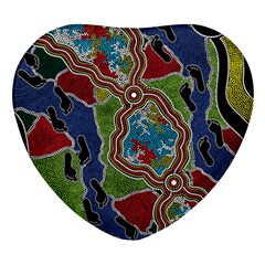 Authentic Aboriginal Art - Walking The Land Heart Glass Fridge Magnet (4 Pack) by hogartharts